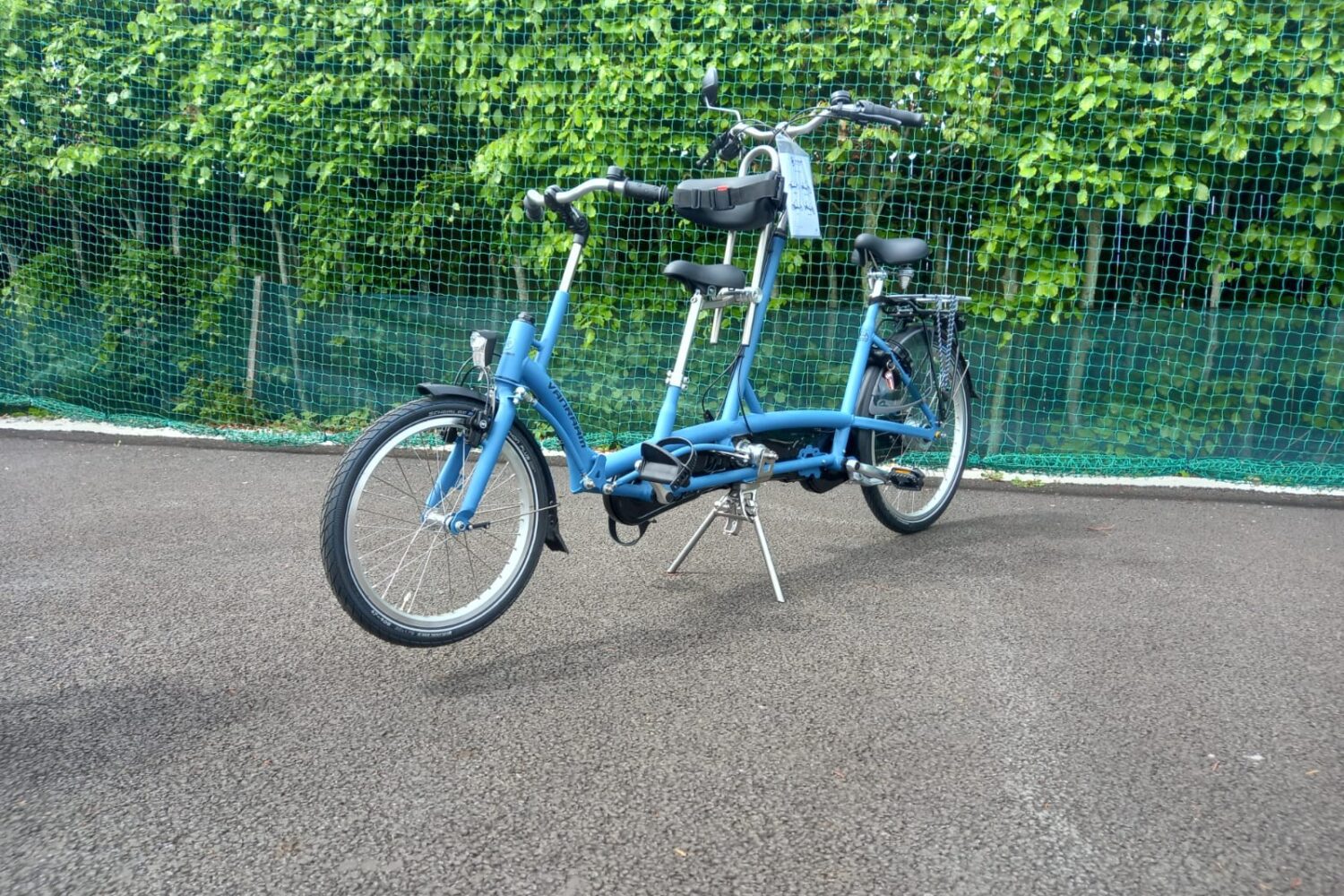 Blue accessible bicycle with two seats